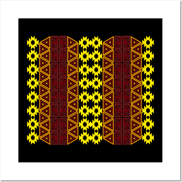 Aztec pattern design red yellow and orange Wall Art by JDP Designs